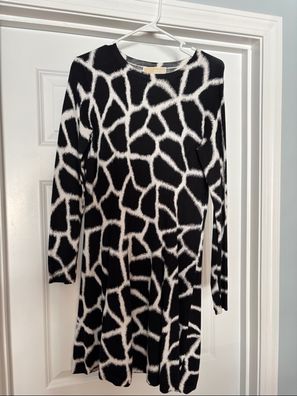 Michael Kors Black and Cream Patterned Knit Dress
